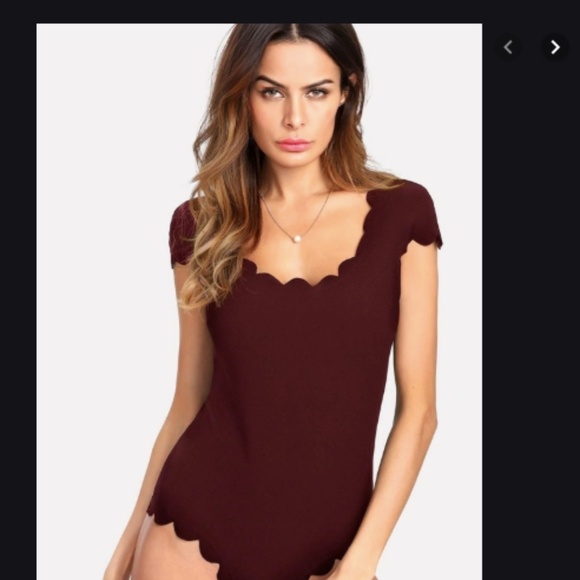 Cap Sleeve Bodysuit with Scallop Detail ⭐️⭐️⭐️ - Picture 2 of 3